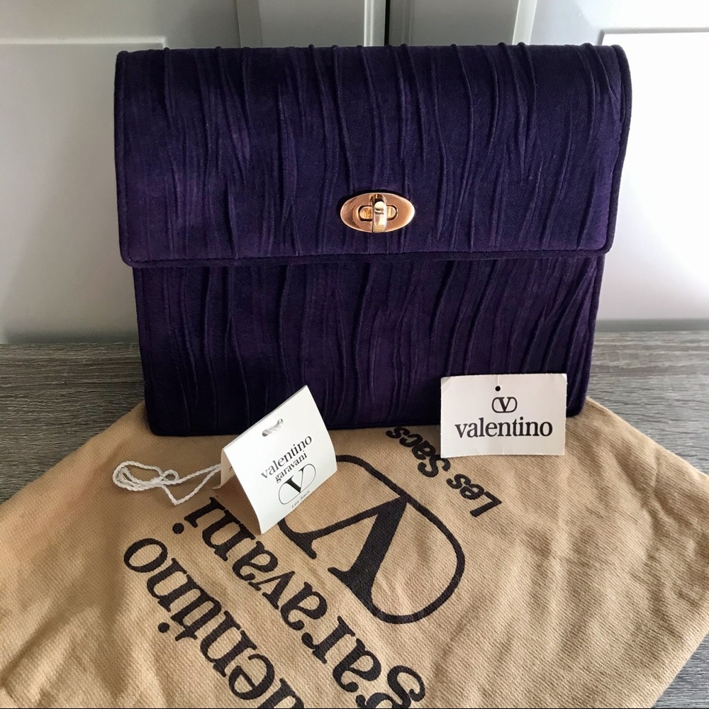 Valentino Purple Suede Chain Link Purse - Picture 10 of 14